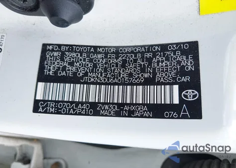 2010 Toyota Prius Iv из США, поврежденный, VIN JTDKN3DU6A0157669